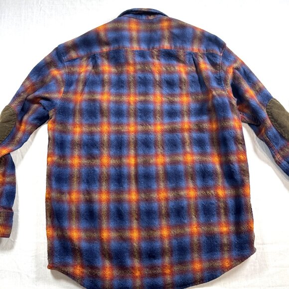 Mens Pendleton Blue Orange Shadow Plaid Trail Shirt Elbow Patch Pad Size Large - Picture 13 of 16